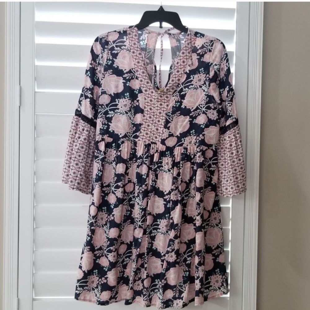 True Craft Blue & Pink Boho Dress Size S NWOT